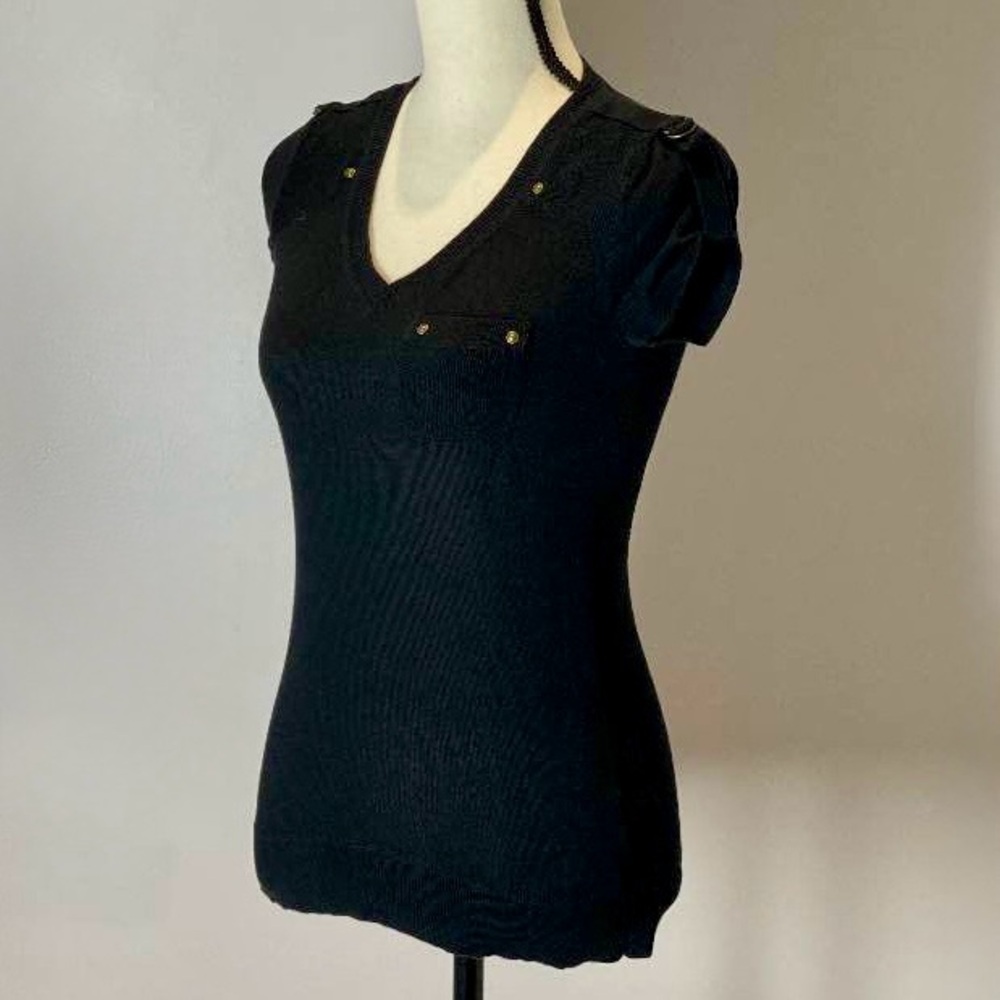 Gap Black Cotton Military-Detail Knit Top (XS)